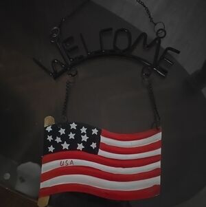Patriotic Welcome Sign with American Flag